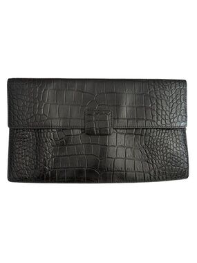 Danier Black Croc-Embossed Leather Clutch Handbag